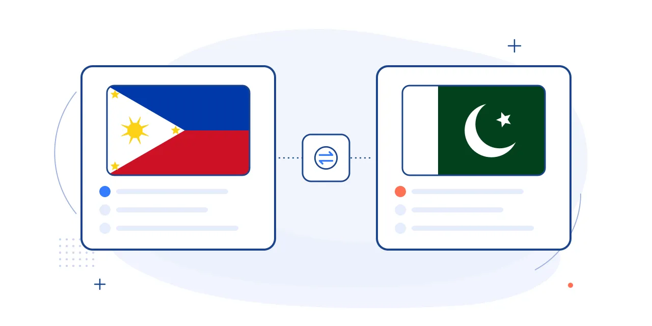 Illustration comparing hiring in the Philippines and Pakistan: both national flags on side-by-side cards