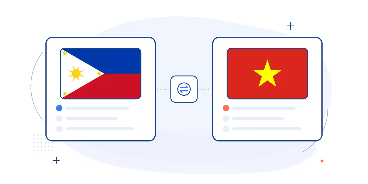 Illustration comparing hiring in the Philippines and Vietnam: both national flags on side-by-side cards