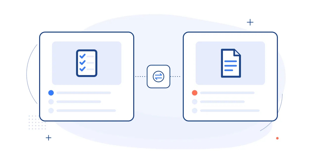 Illustration of a side-by-side provider comparison: two option cards with feature checklists and a swap icon between them